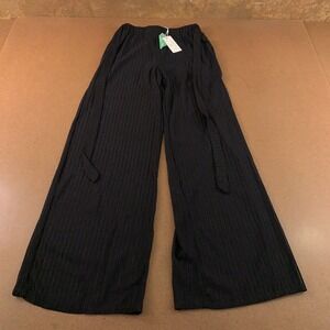 Paradise Womens Small Black Striped Pocket Wide Leg Half Sheer Beach Pants NWT